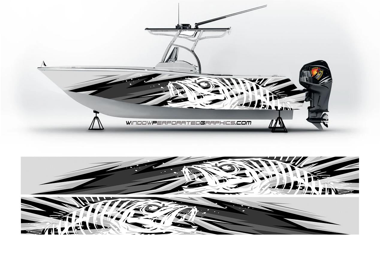Abstract Gray and Black Seabass Graphic Boat Vinyl Wrap Decal Fishing Pontoon Sportsman Tenders Console Bowriders Deck Boats Decal Watercraft