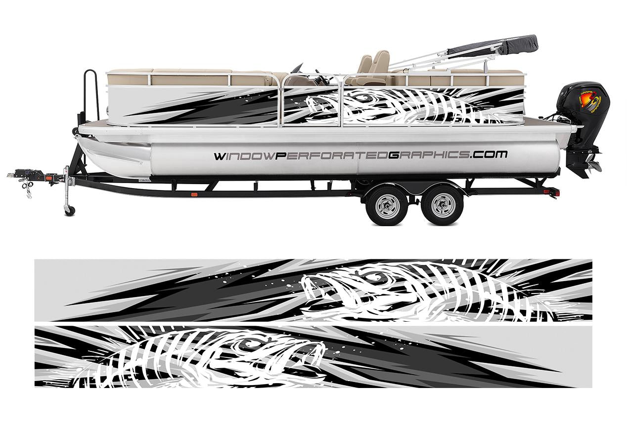 Abstract Gray and Black Seabass Graphic Boat Vinyl Wrap Decal Fishing Pontoon Sportsman Tenders Console Bowriders Deck Boats Decal Watercraft