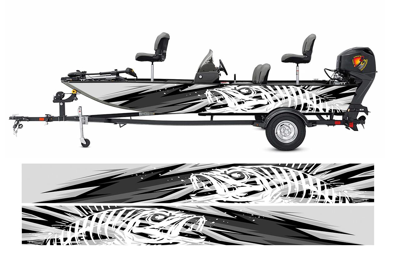Abstract Gray and Black Seabass Graphic Boat Vinyl Wrap Decal Fishing Pontoon Sportsman Tenders Console Bowriders Deck Boats Decal Watercraft