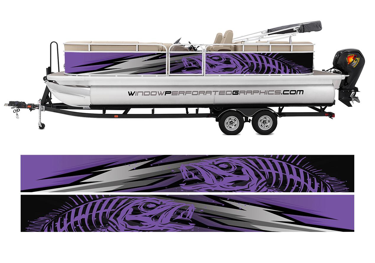 Abstract Purple Seabass Graphic Boat Vinyl Wrap Decal Fishing Bass Pontoon Decal Sportsman Boat Decal