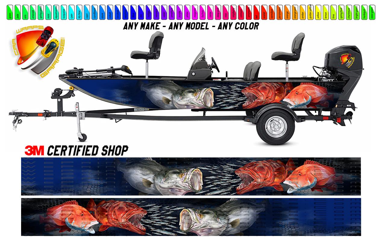 Coral Trout Barramundi and Emperor Fish Graphic Boat Vinyl Wrap Fishing Pontoon Sea Water Sports Watercraft etc.. Boat Wrap Decal
