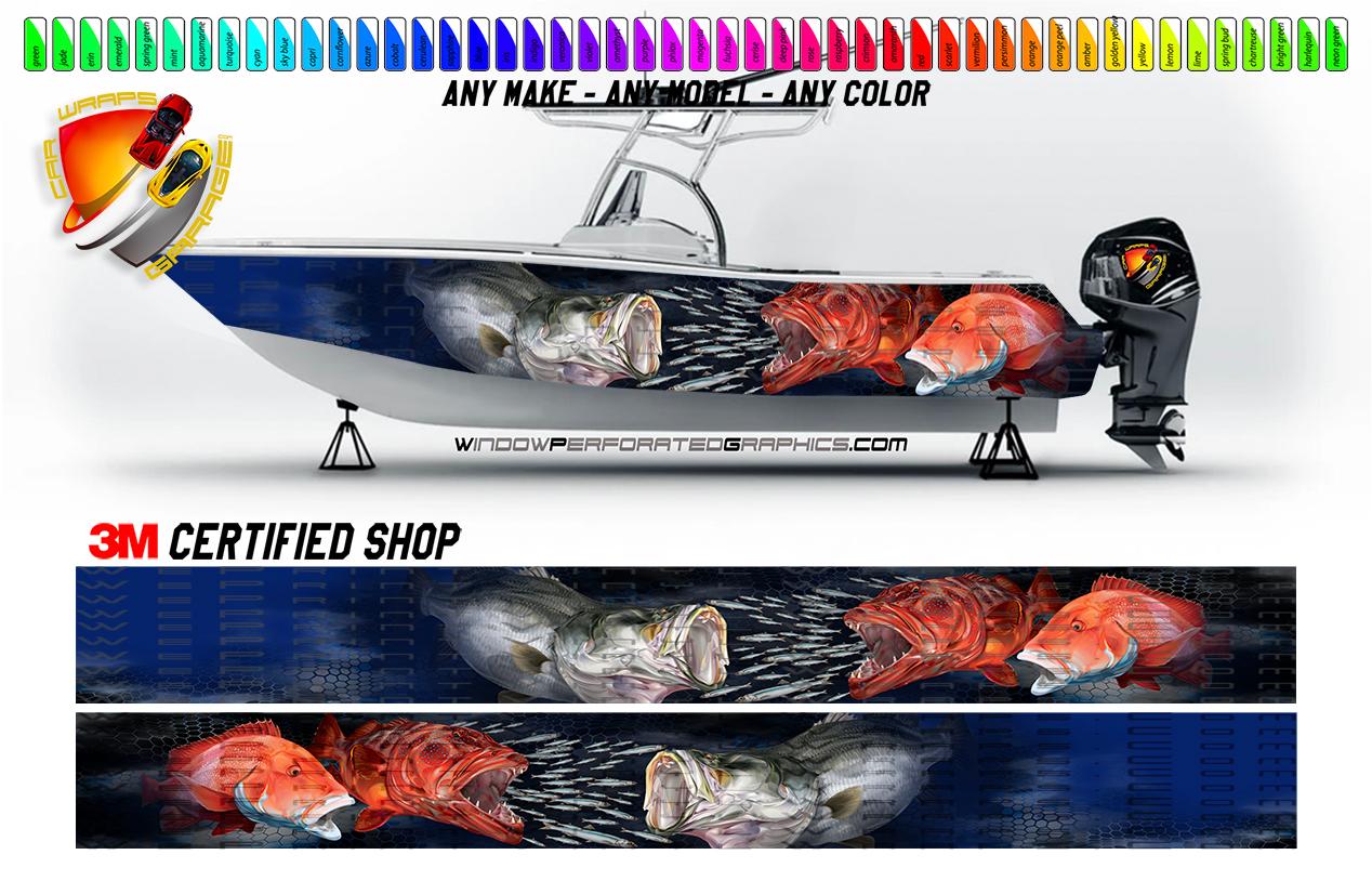Coral Trout Barramundi and Emperor Fish Graphic Boat Vinyl Wrap Fishing Pontoon Sea Water Sports Watercraft etc.. Boat Wrap Decal