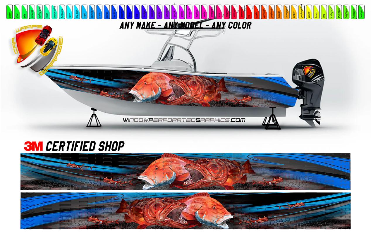Coral Trout and Emperor Fish Blue Graphic Boat Vinyl Wrap Fishing Pontoon Sea Water Sports Watercraft etc.. Boat Wrap Decal