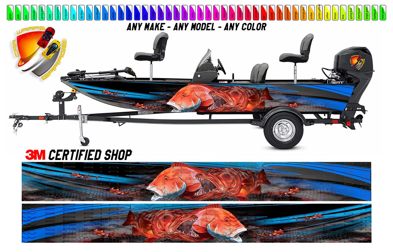 Coral Trout and Emperor Fish Blue Graphic Boat Vinyl Wrap Fishing Pontoon Sea Water Sports Watercraft etc.. Boat Wrap Decal