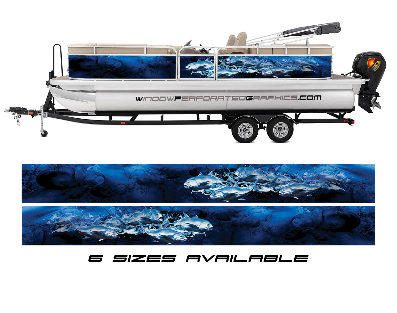 Dark Blue Smoky Fishes Graphic Vinyl Boat Wrap Decal Fishing Bass Pontoon Sportsman Tenders Console Bowriders Deck Boat Watercraft Decal For all Boats