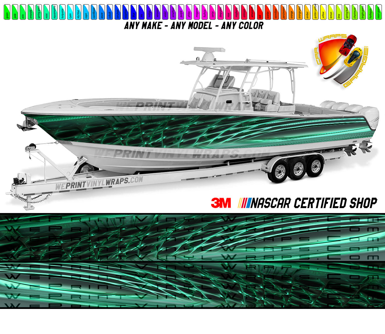 Emerald Green Graphic Vinyl Boat Wrap Decal Fishing Pontoon Sportsman Console Bowriders Deck Boat Watercraft All boats Decal