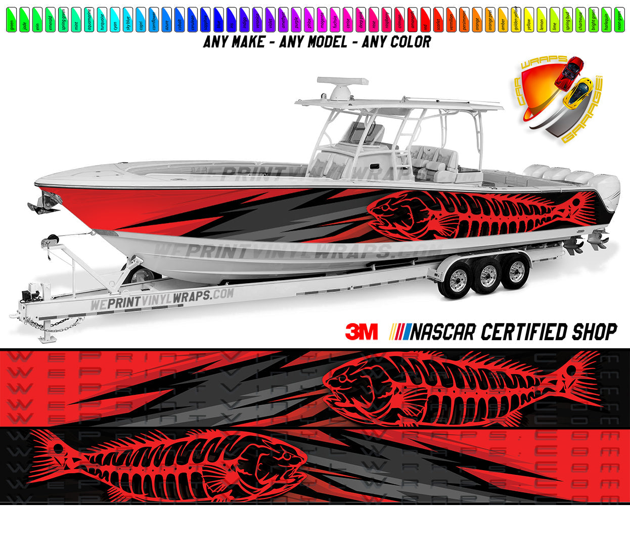 Drum Fishbones Graphic Vinyl Boat Wrap Decal Sea Doo  Pontoon Sportsman Console Bowriders Deck Watercraft Any Model Boat